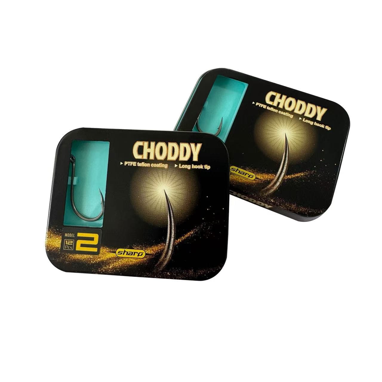 "Choddy" PTFE Coated Hooks (12 Pack Metal Tin) - Out-Turned Eye