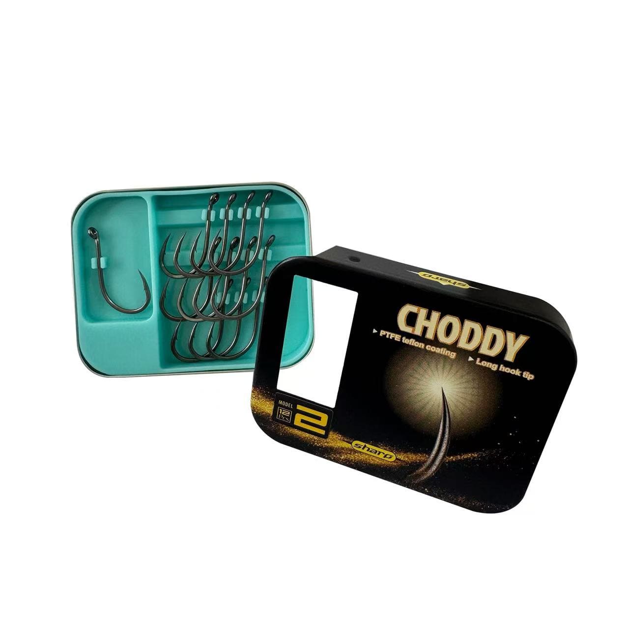 "Choddy" PTFE Coated Hooks (12 Pack Metal Tin) - Out-Turned Eye