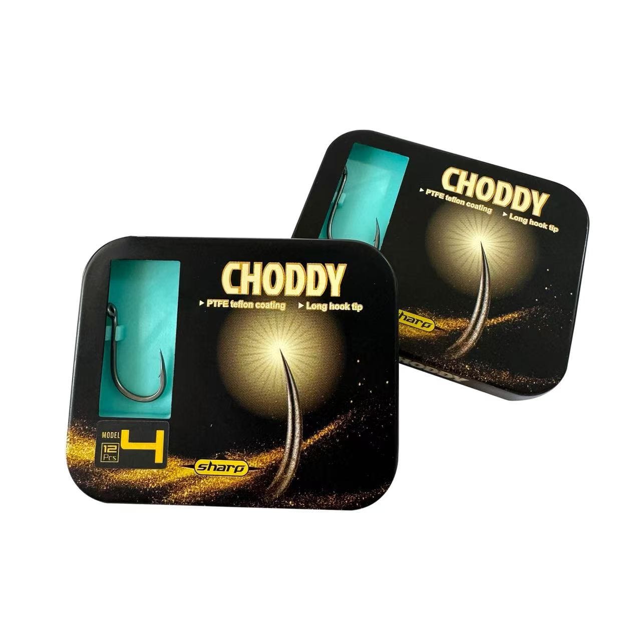 "Choddy" PTFE Coated Hooks (12 Pack Metal Tin) - Out-Turned Eye
