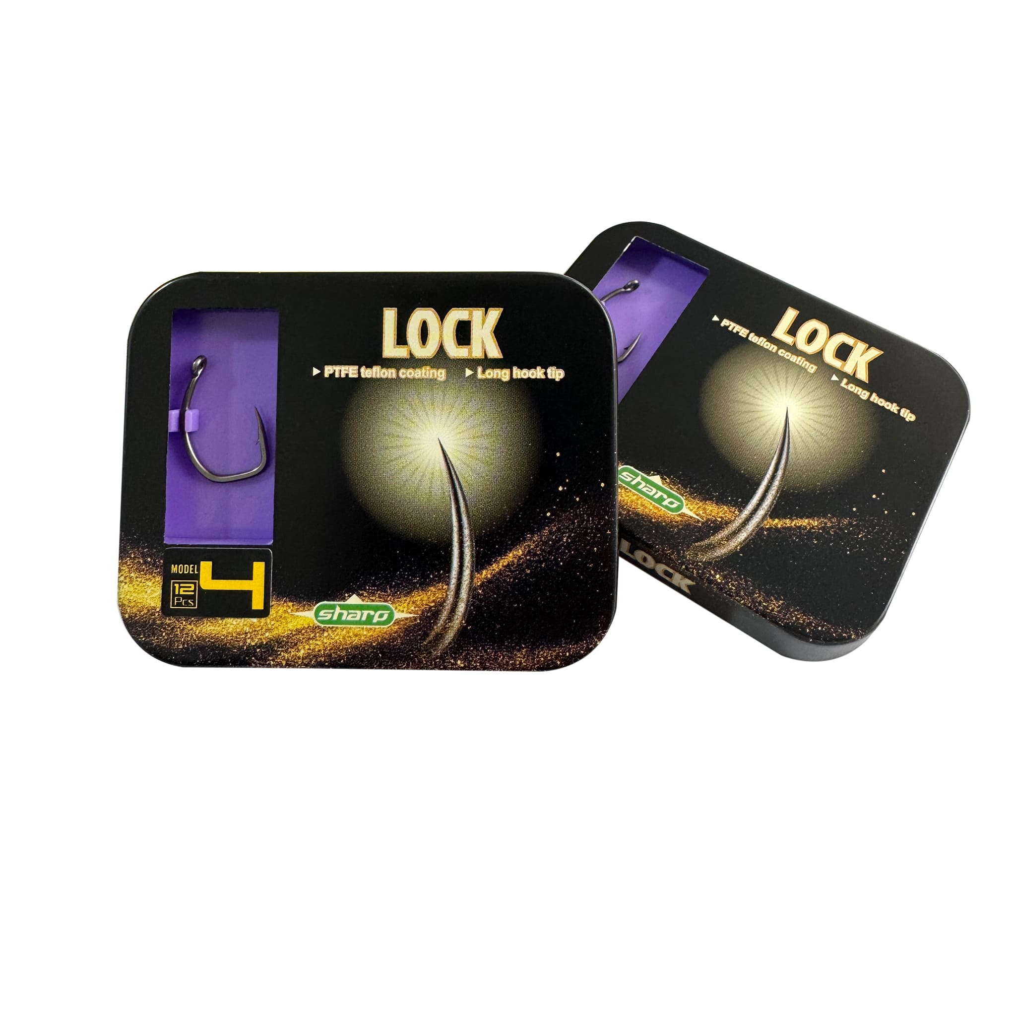 "Lock" Curve Shank Hooks (12 Pack Metal Tin) - Aggressive Pattern