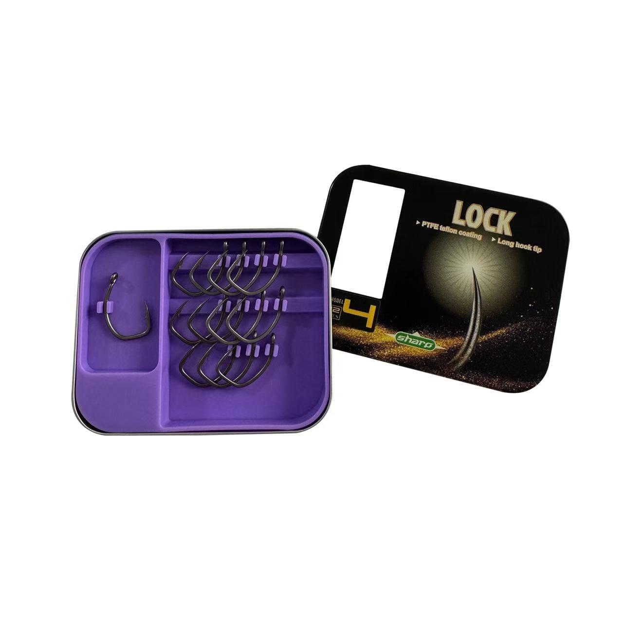 "Lock" Curve Shank Hooks (12 Pack Metal Tin) - Aggressive Pattern