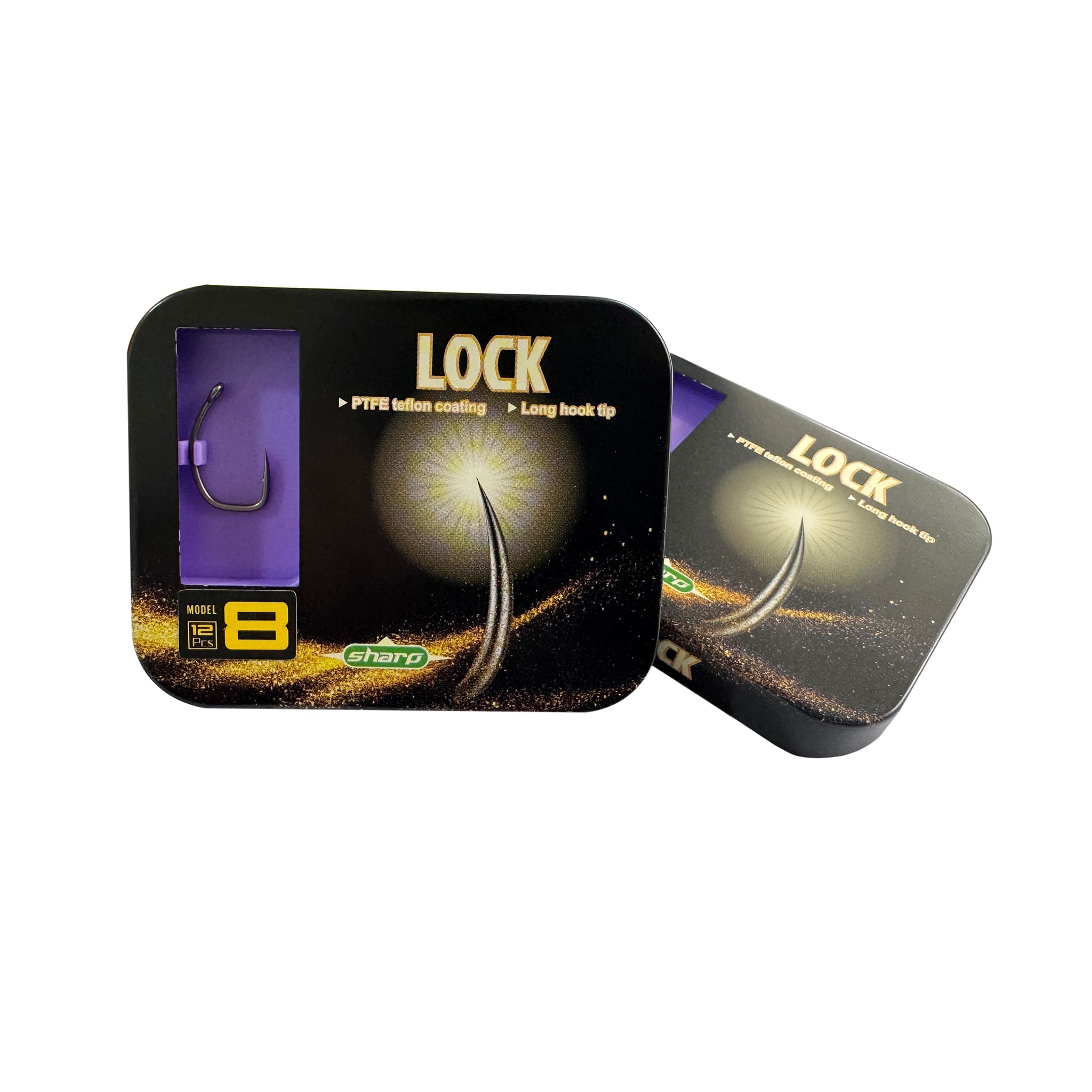 "Lock" Curve Shank Hooks (12 Pack Metal Tin) - Aggressive Pattern