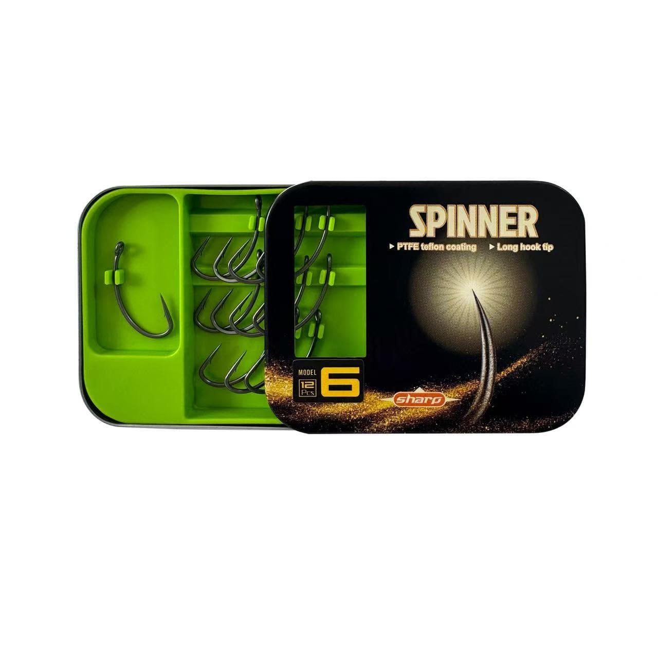 "Spinner" PTFE Coated Hooks (12 Pack Metal Tin) - For Ronnie Rigs