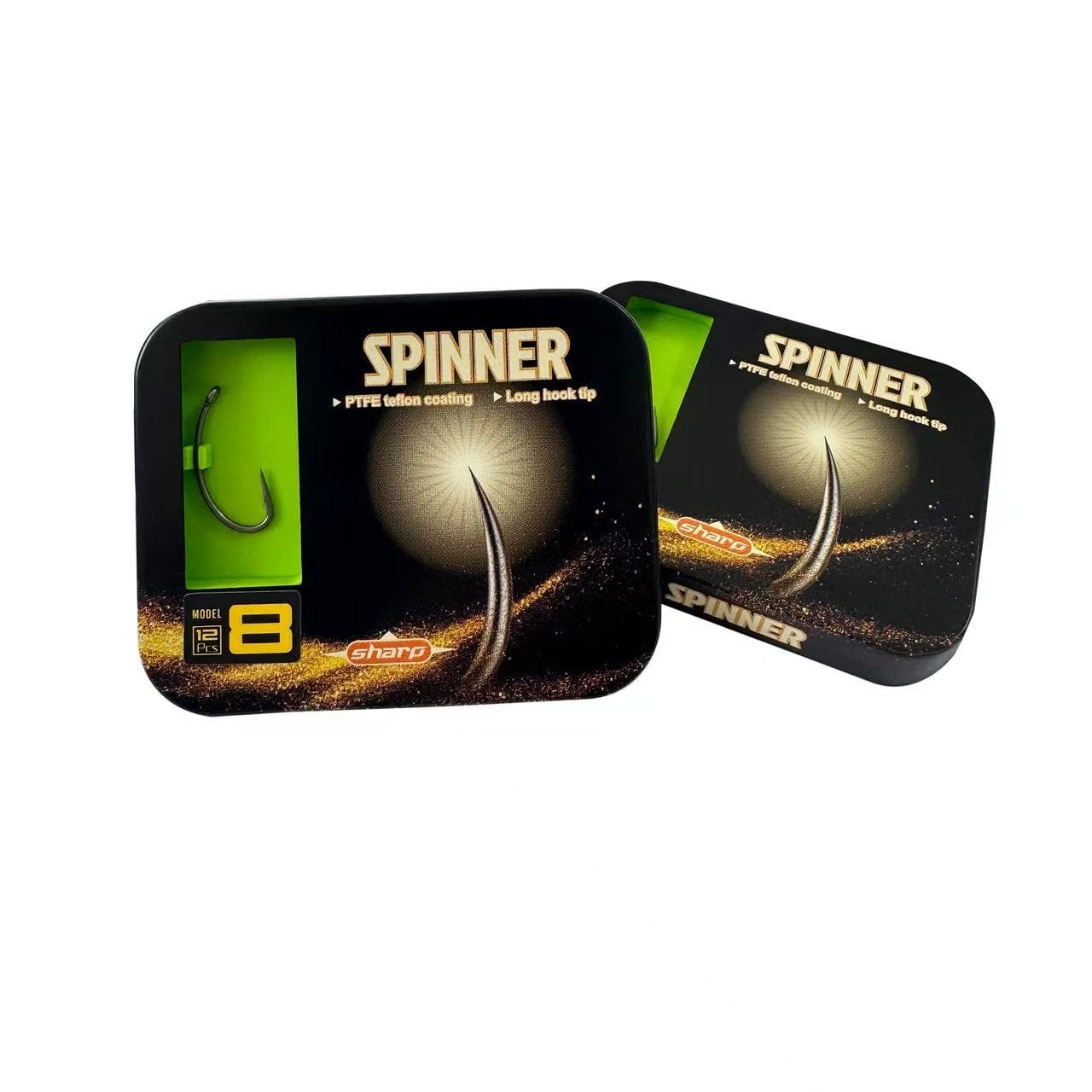 "Spinner" PTFE Coated Hooks (12 Pack Metal Tin) - For Ronnie Rigs