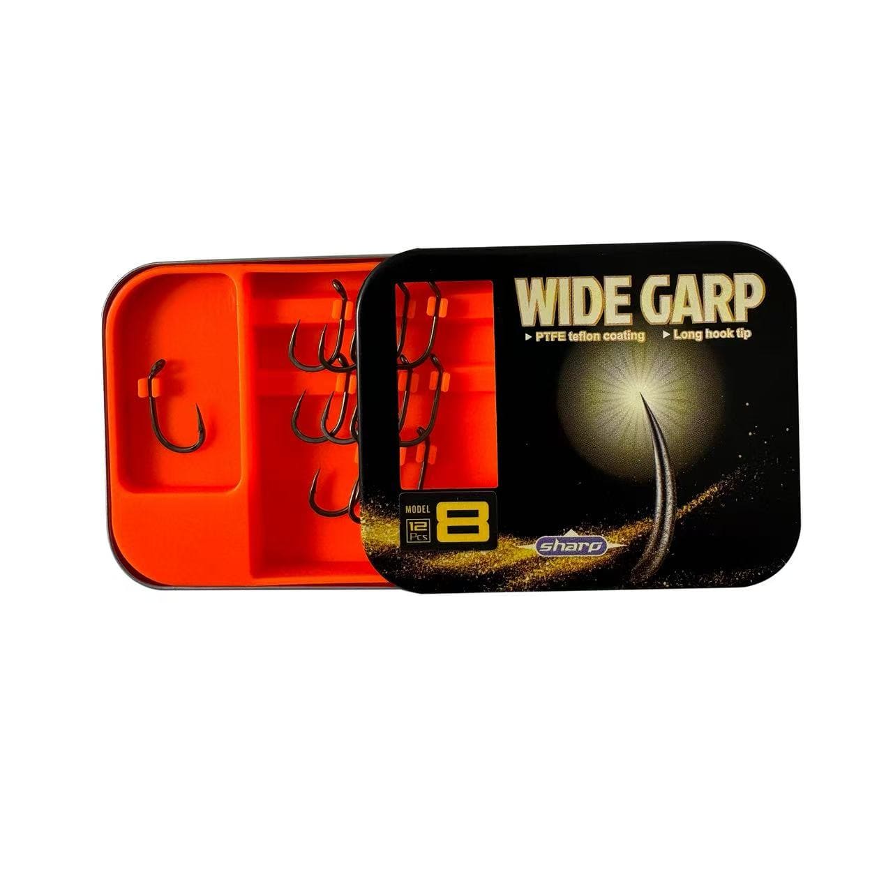 "Wide Gape" PTFE Coated Hooks (12 Pack Metal Tin)