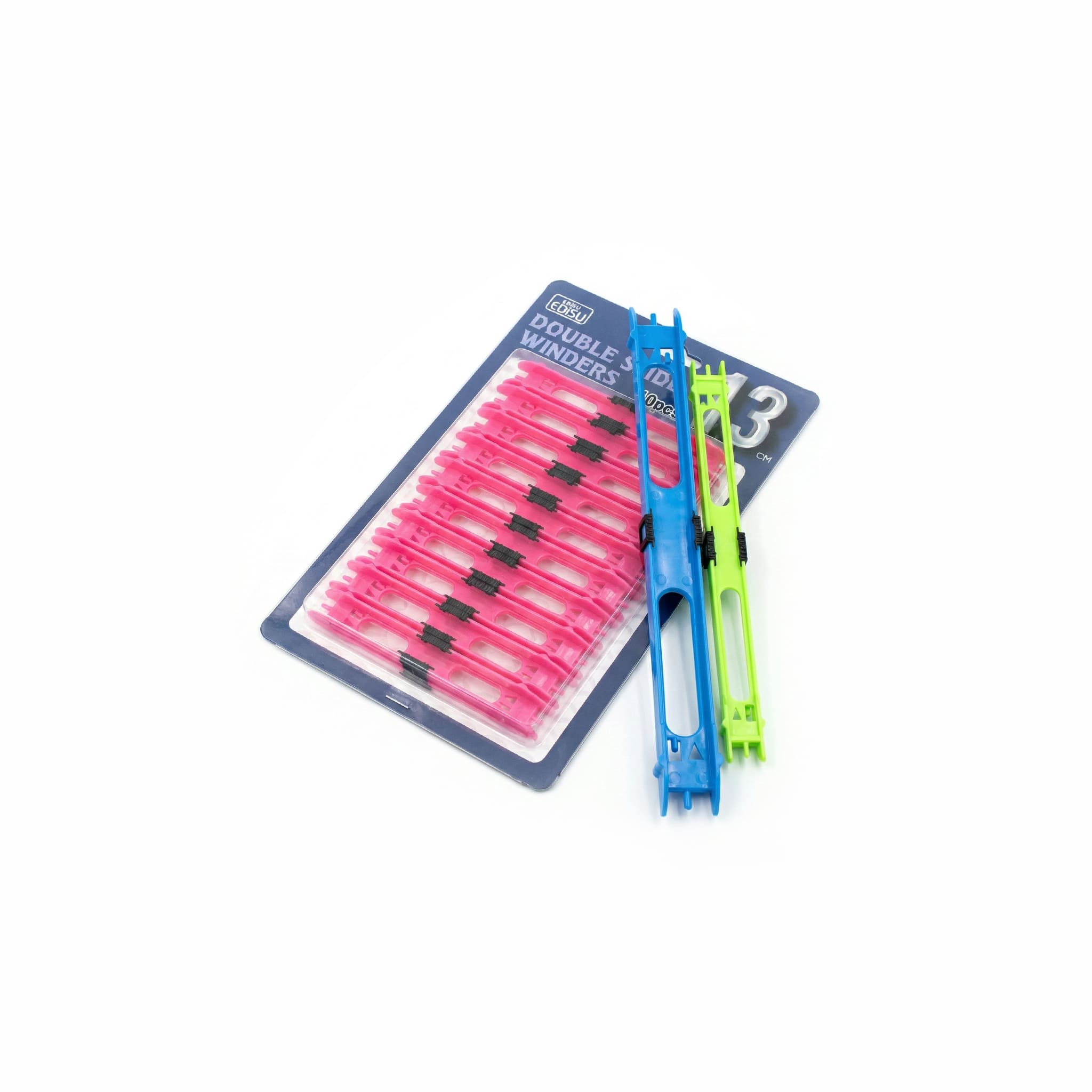 Ebisu double slider rig winders 10 pack in pink, 13cm length with sliding hook anchors, no pins required for pole fishing rigs.