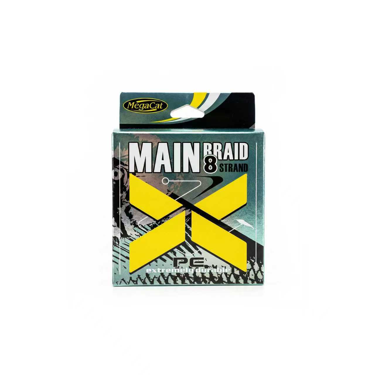 MegaCat 8 Strand Main Braid Fishing Line in high visibility yellow, extremely durable PE line for catfish reels.