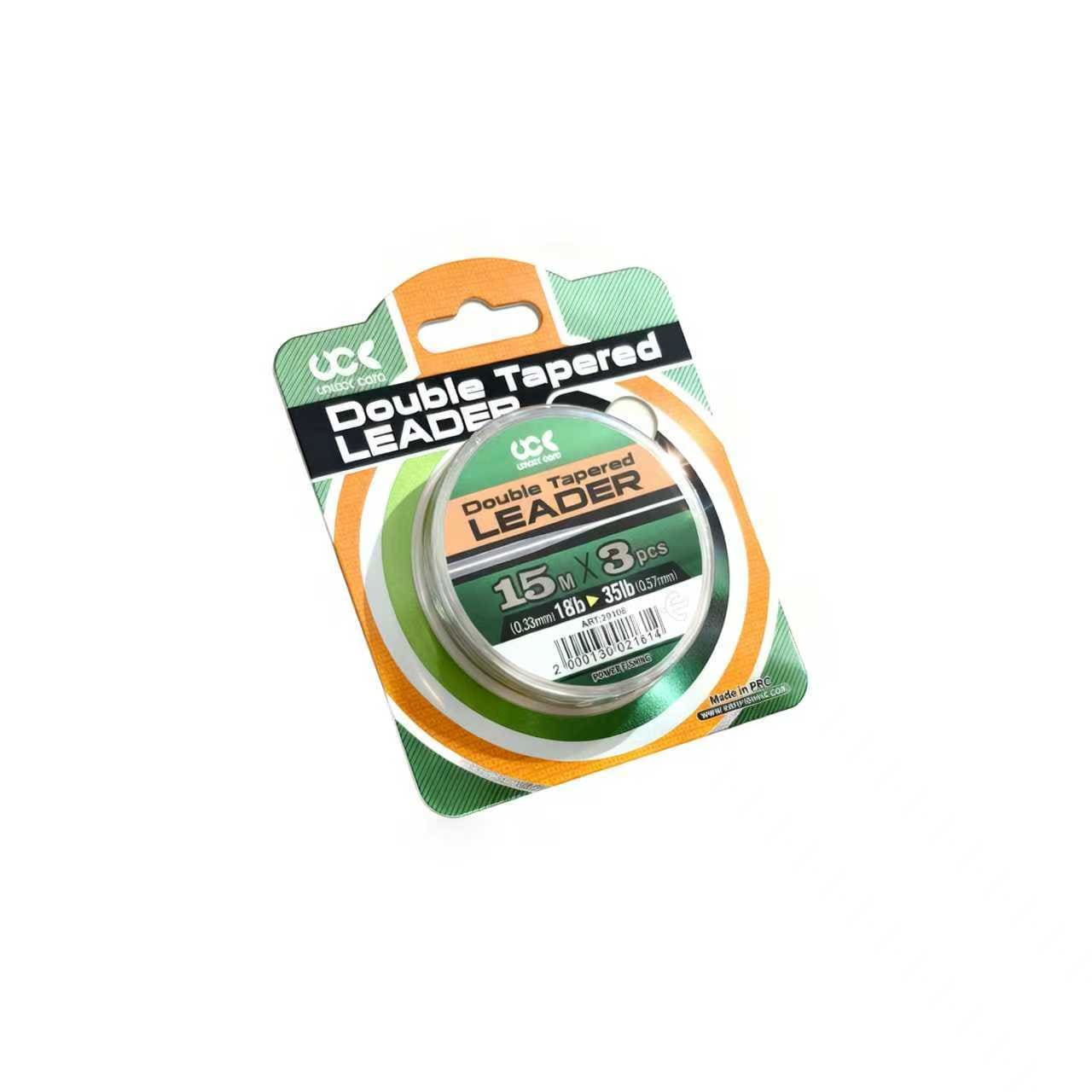 Unlock Carp tapered shock leaders 3 pack, 15m length each, tapering from 0.33mm (18lb) to 0.57mm (35lb) for safe long range casting with small knots.